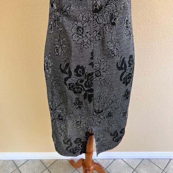 Vintage 90s Black Floral Metallic Bodycon Mini Dress size 9 - Picture 7 of 11